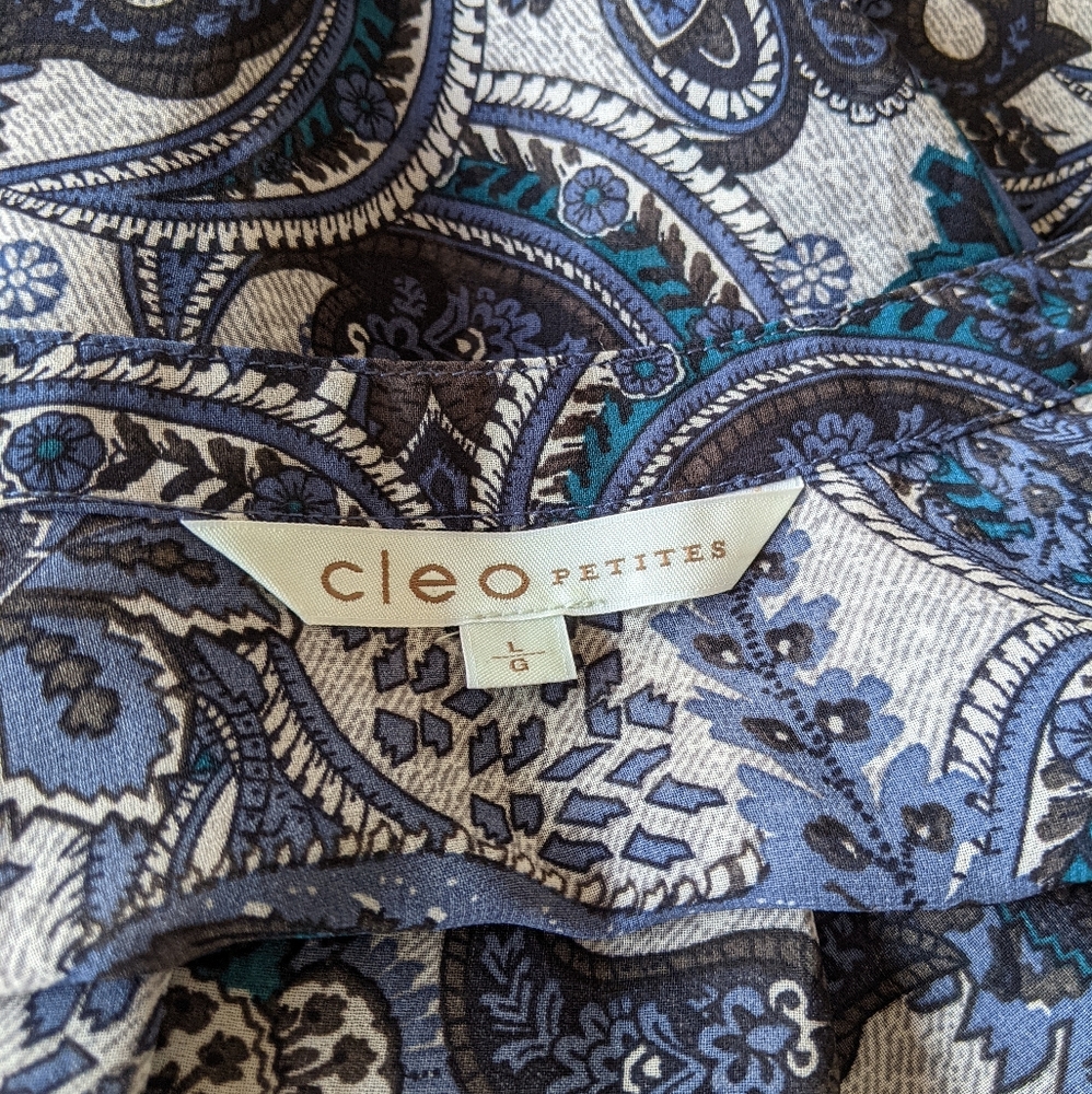 Cleo Petite - navy paisley buttoned shirt & camisole set - Picture 2 of 8